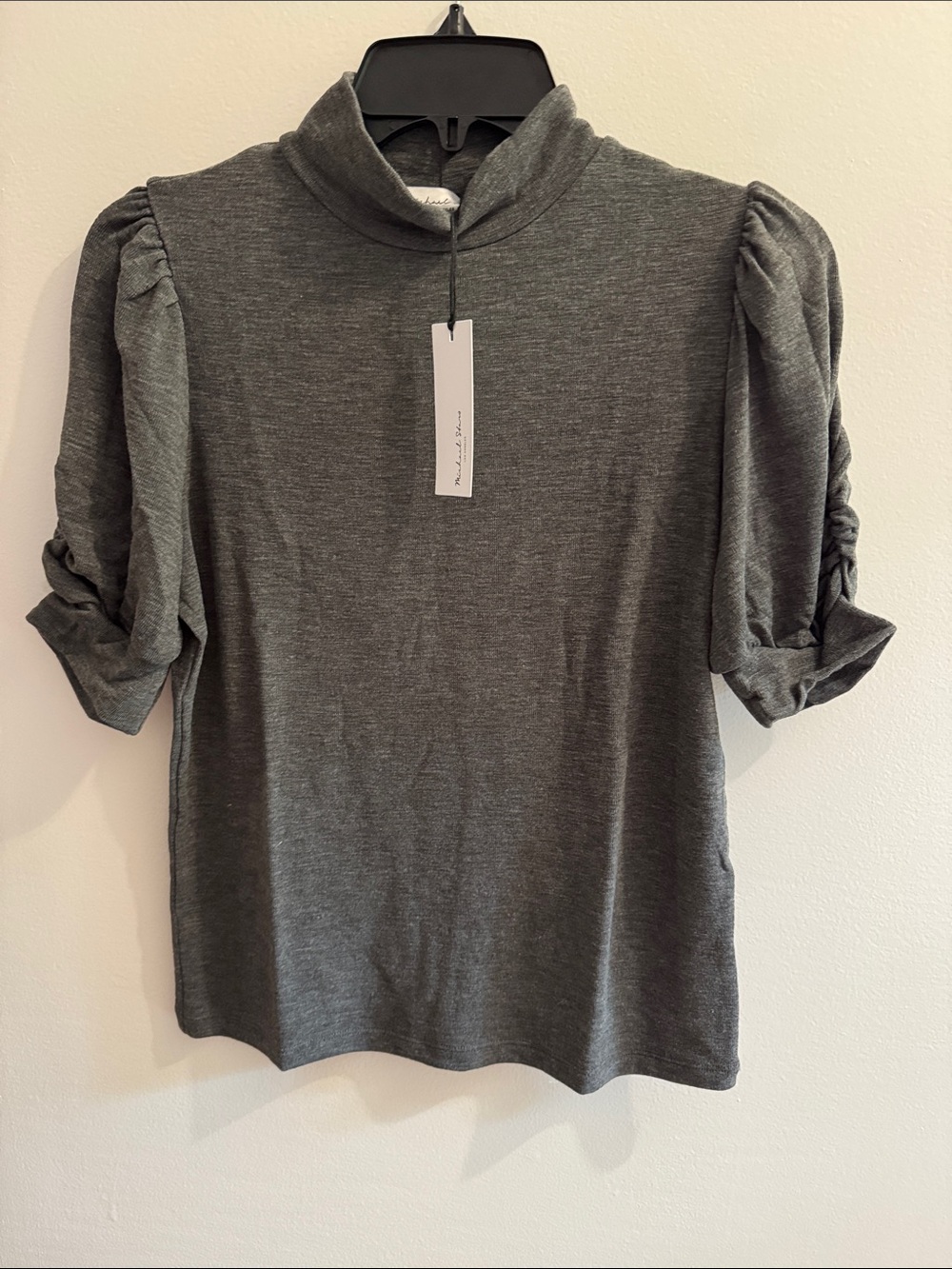 Michael Stars Gray Mock Neck Puff Sleeve Tee